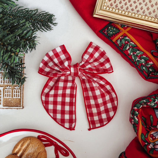 Red Gingham Dog Bow