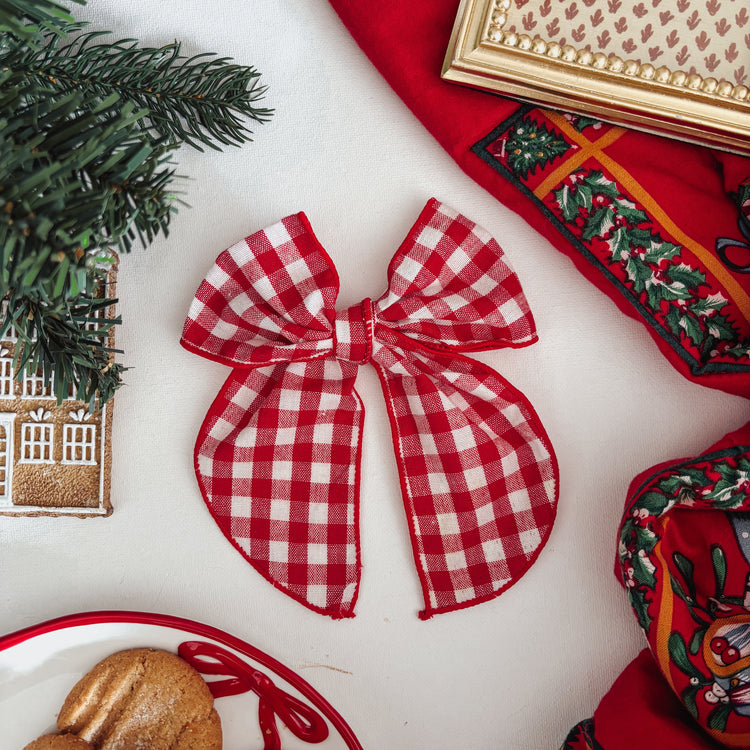 Red Gingham Dog Bow