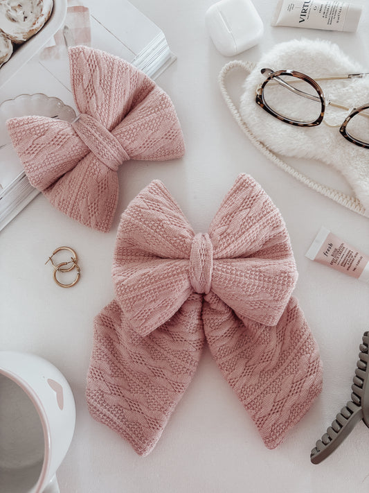 Pink Knit Over the collar dog bow