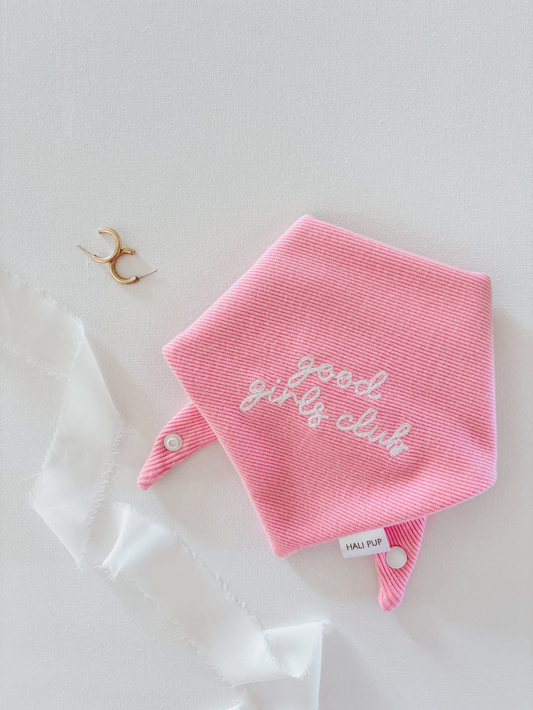 Good Girls Club Embroidered Pink Knit Dog Bandana