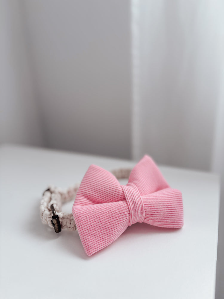 Pink Ribbed Over The Collar Dog Bow