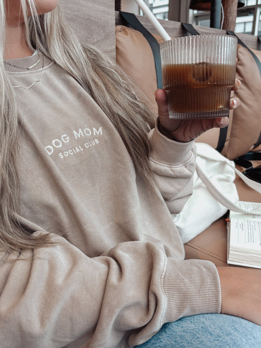 Dog Mom Social Club, Embroidered Latte Crewneck