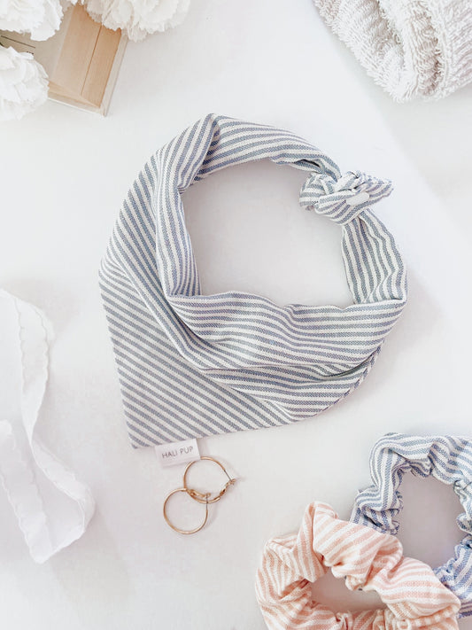 Soft Blue Stripe, Cotton Linen Dog Bandana