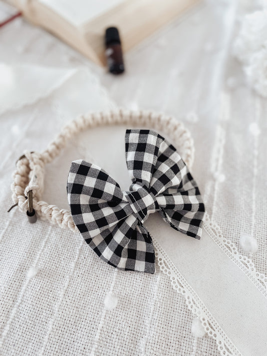 Black and white plaid dog & cat over the collar bow