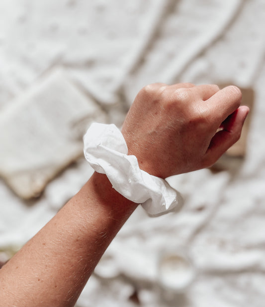 Classic white swiss dot, matching dog mom scrunchie