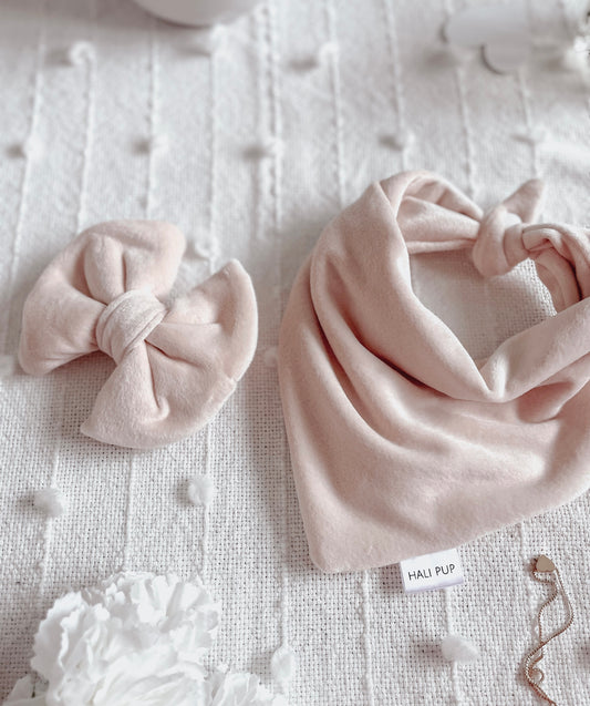 Blush pink velour matching dog mom headband with gift box