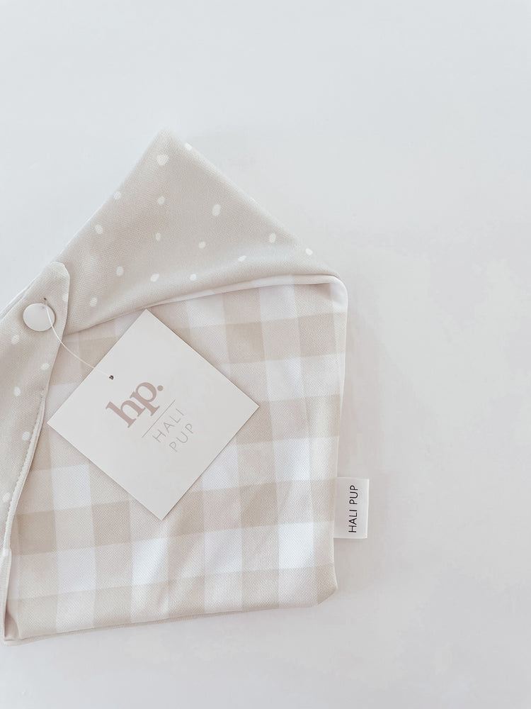 Oat gingham with reversible dots, all weather & terrain, dog and cat bandana