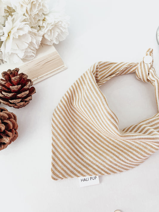 Striped yellow linen, tie and snap dog bandana