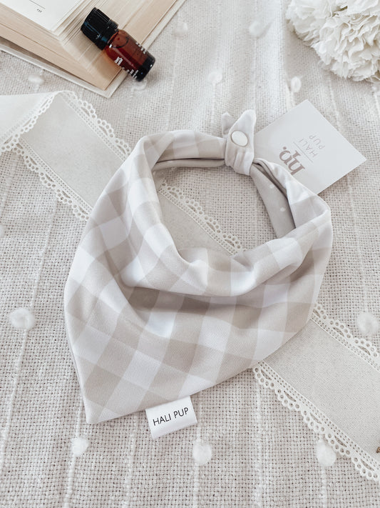 Oat gingham with reversible dots, all weather & terrain, dog and cat bandana