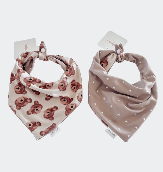 Boho bears & hearts, double sided dog & cat bandana