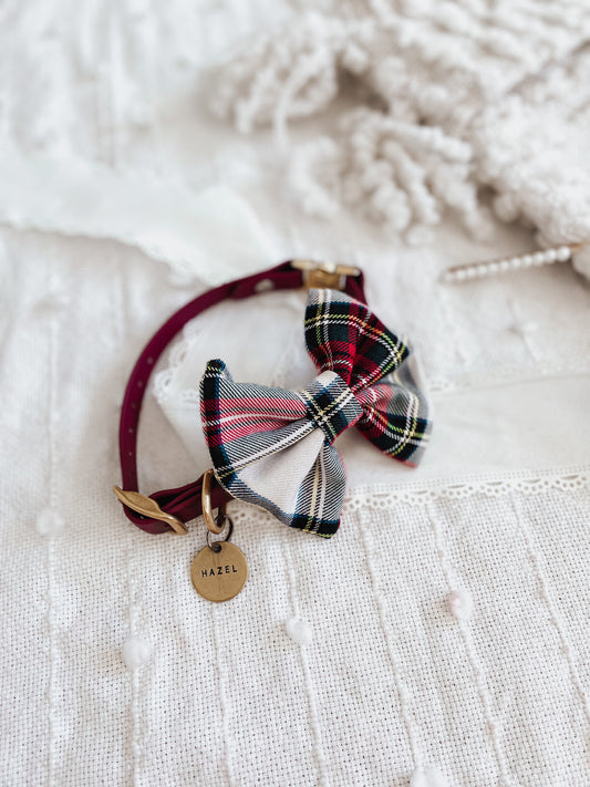 Classic Christmas plaid, over the collar pup and cat bow