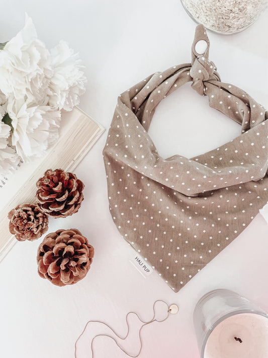 Brown and white polkadots cotton linen Dog Bandana