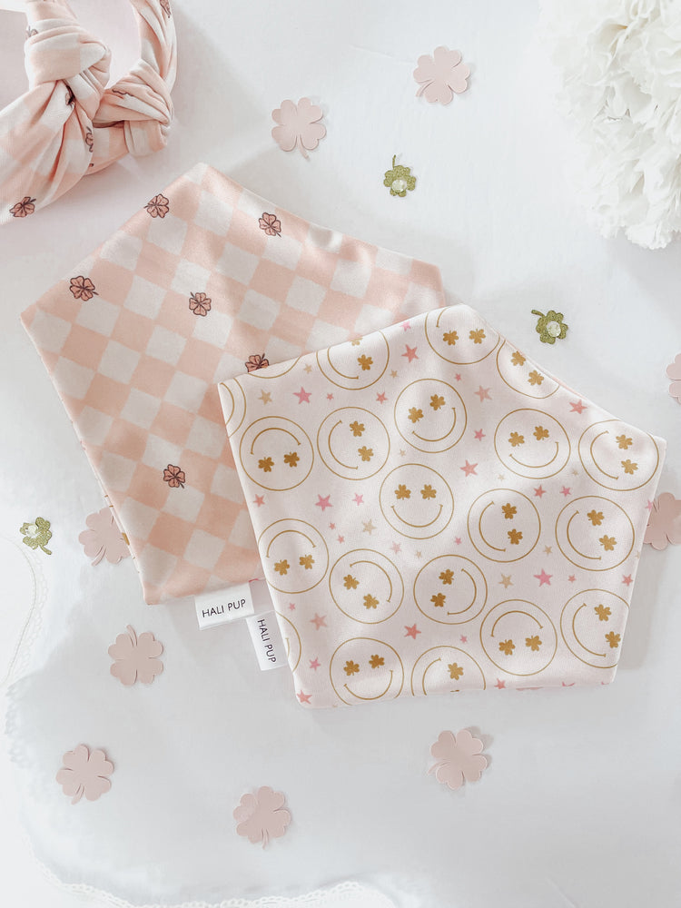 Soft pink checkered clover, St patricks day matching dog mom headband with gift box